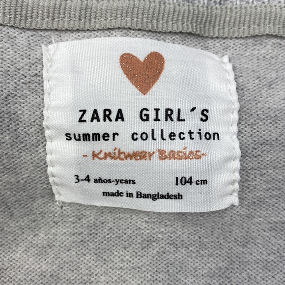 Zara Girl's Summer Collection Knitwear Basic Gray Cardigan size 3-4 T (104 cm) - Picture 5 of 8